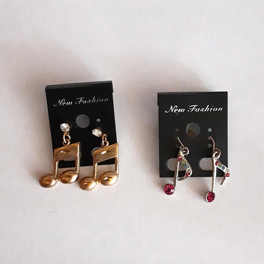 Musical Notes Rhinestone Dangle Earrings 2 Pairs Boho Festival Bohemian Gypsy